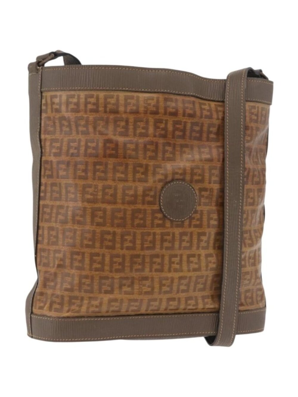 FENDI Zucchino Canvas Shoulder Bag PVC Beige
